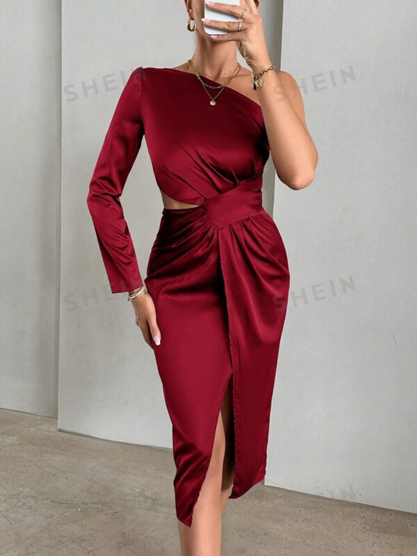 SHEIN Privé One Shoulder Cut Out Waist Ruched Split Thigh Dress - Image 5