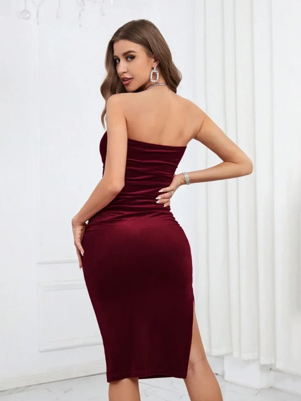 SHEIN Privé Ruched Velvet Tube Bodycon Dress - Image 2