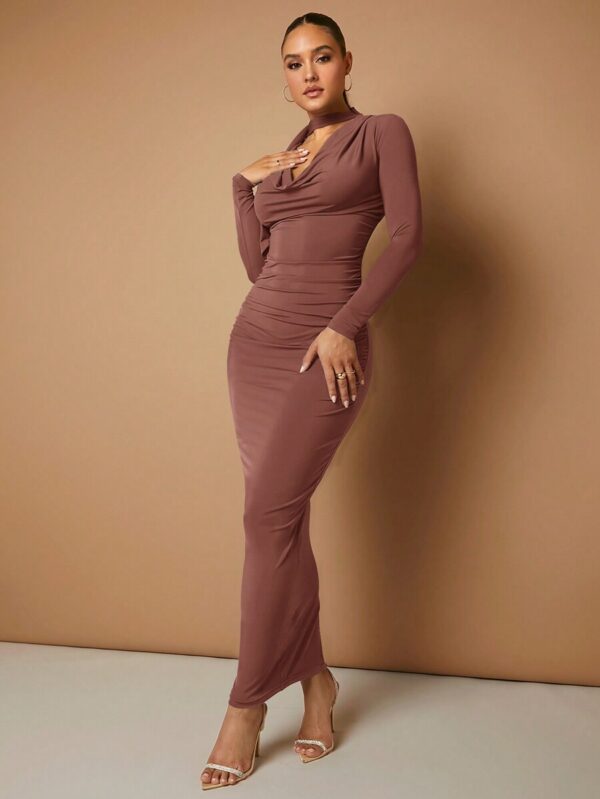 SHEIN BAE Women's Slim Fit Pleated Long Sleeve Dress - Image 4