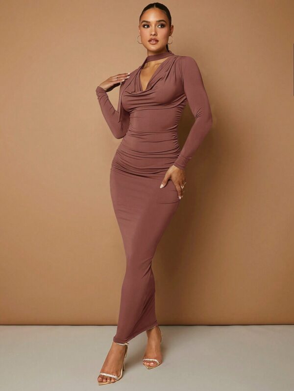 SHEIN BAE Women's Slim Fit Pleated Long Sleeve Dress - Image 3