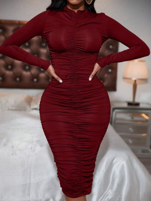 SHEIN Slayr Pleated Long Sleeve Bodycon Dress - Image 6