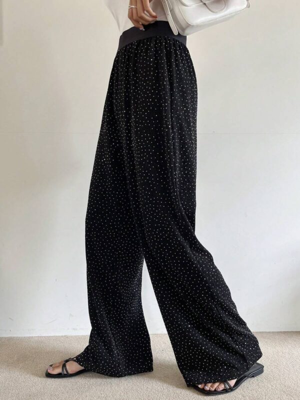 FRIFUL Women's Casual Loose Wide-Leg Trousers With Rhinestone Embellishment - Image 3