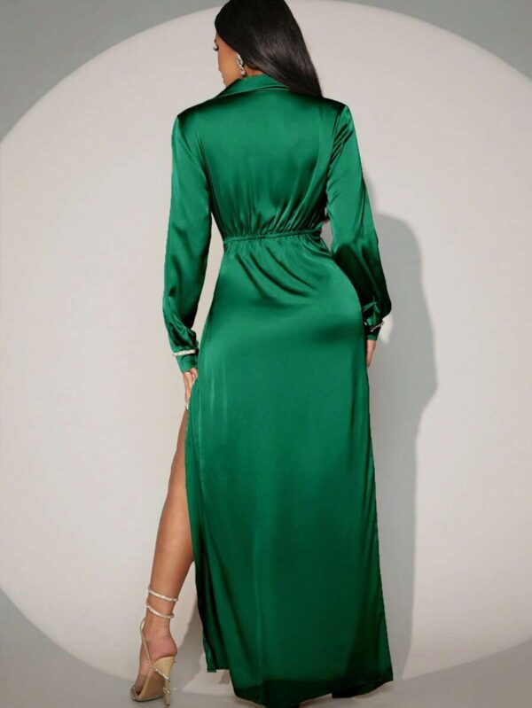SHEIN Haute Plunging Neck Wrap Hem Satin Dress - Image 2