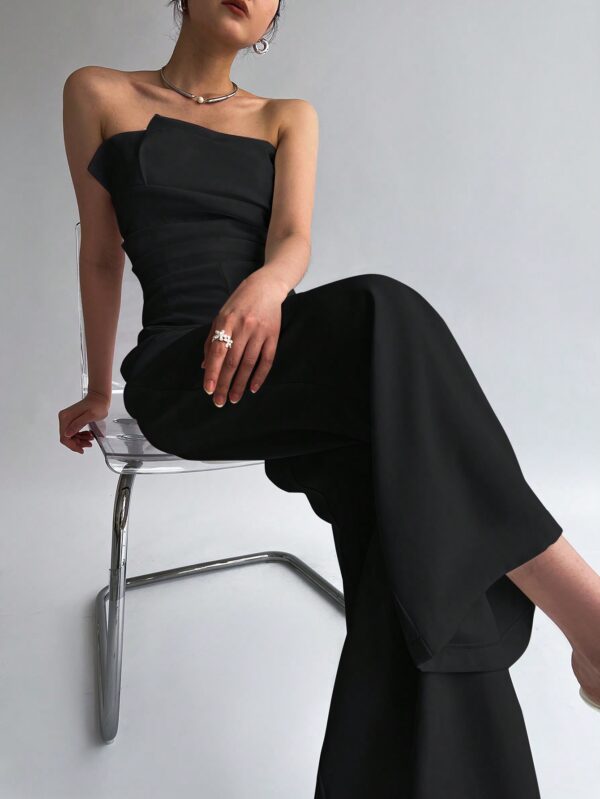 SHEIN Privé Women's Summer Elegant Solid Color Strapless Jumpsuit