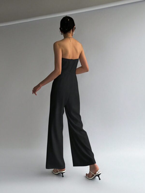 SHEIN Privé Women's Summer Elegant Solid Color Strapless Jumpsuit - Image 2