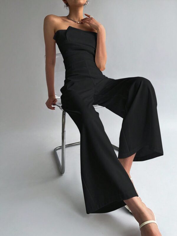 SHEIN Privé Women's Summer Elegant Solid Color Strapless Jumpsuit - Image 3