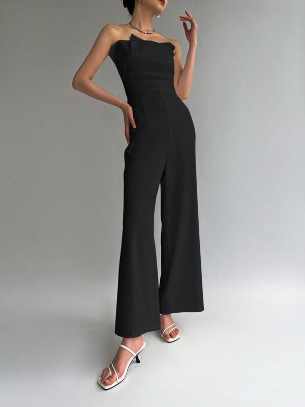 SHEIN Privé Women's Summer Elegant Solid Color Strapless Jumpsuit - Image 4