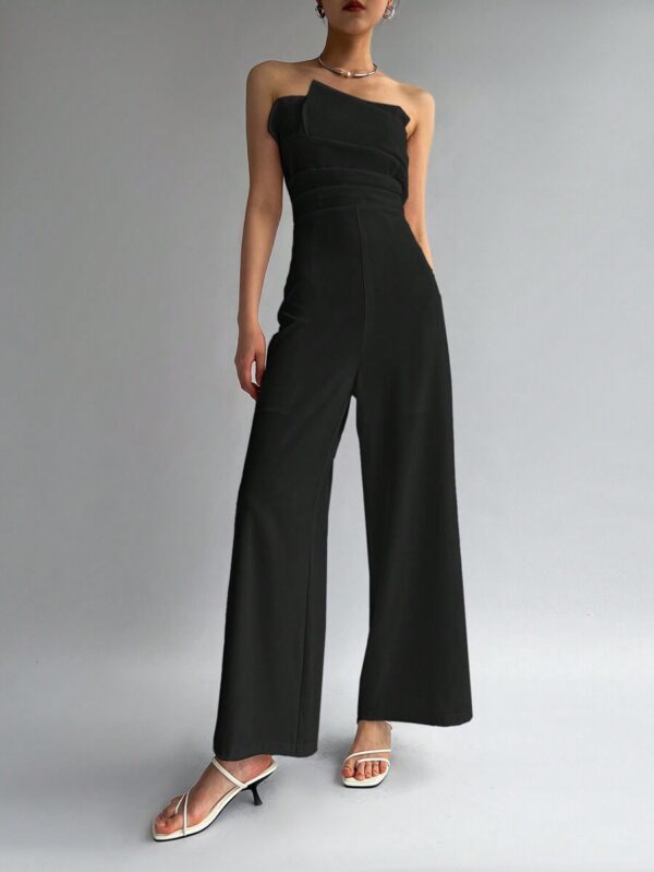 SHEIN Privé Women's Summer Elegant Solid Color Strapless Jumpsuit - Image 5