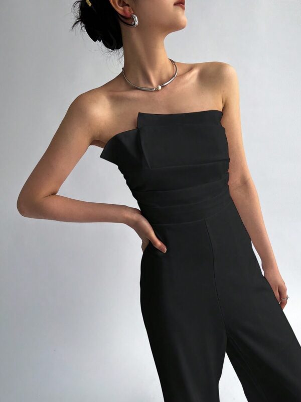 SHEIN Privé Women's Summer Elegant Solid Color Strapless Jumpsuit - Image 6