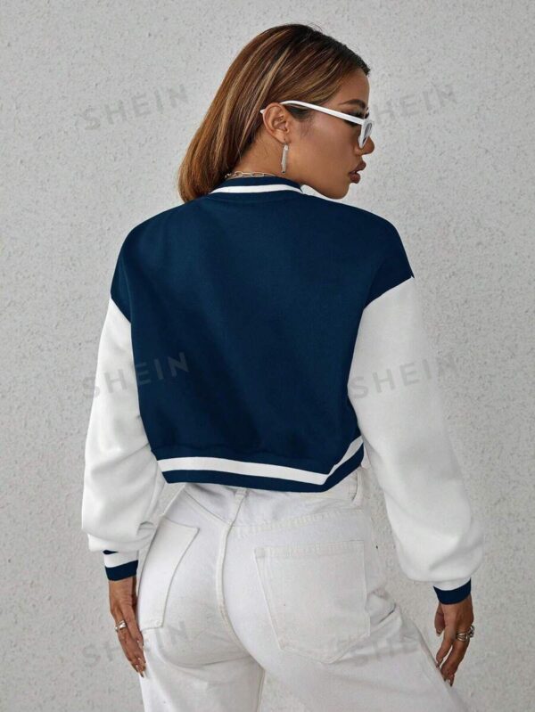 SHEIN MOOSTA Two Tone Drop Shoulder Crop Varsity Jacket - Image 2