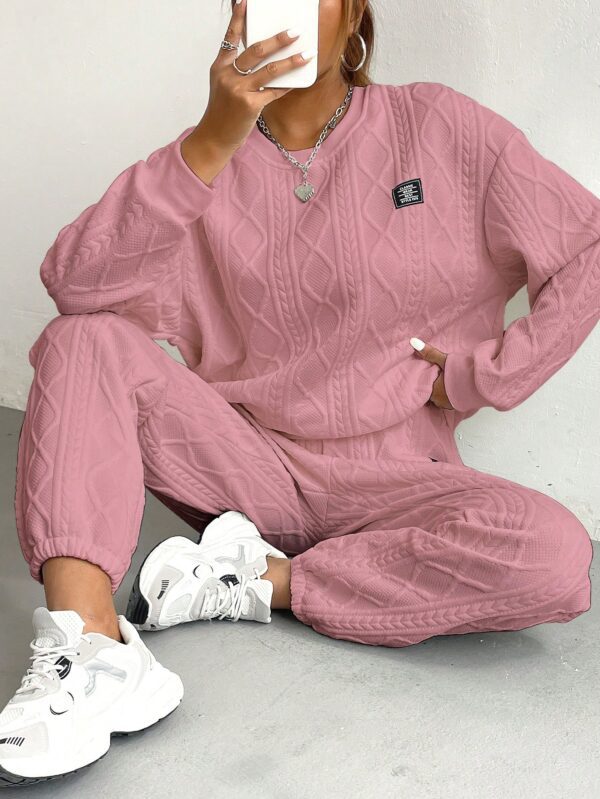 SHEIN Streecool Kids Women'S Letter Patch Sweatshirt And Sweatpants Two Piece Set With Round Neck