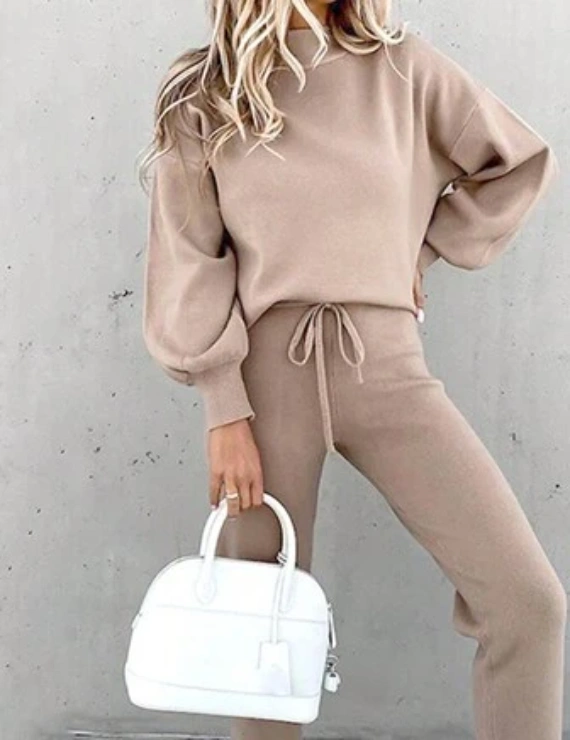 INAWLY 2pcs Women's Loose Casual Sweatshirt And Pants Set, Warm Winter Outfit