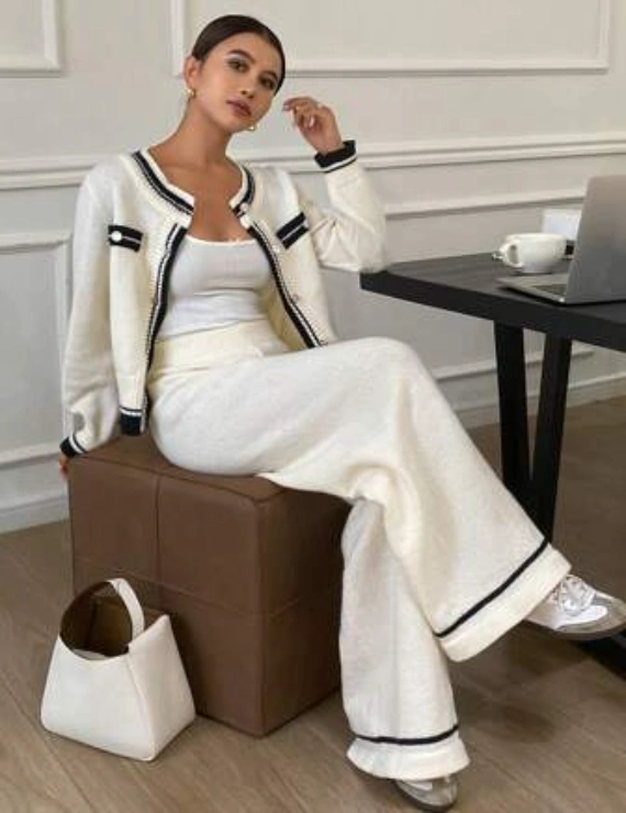 DAZY 2pcs Women Knit Sweater Cardigan Set With Long Pants