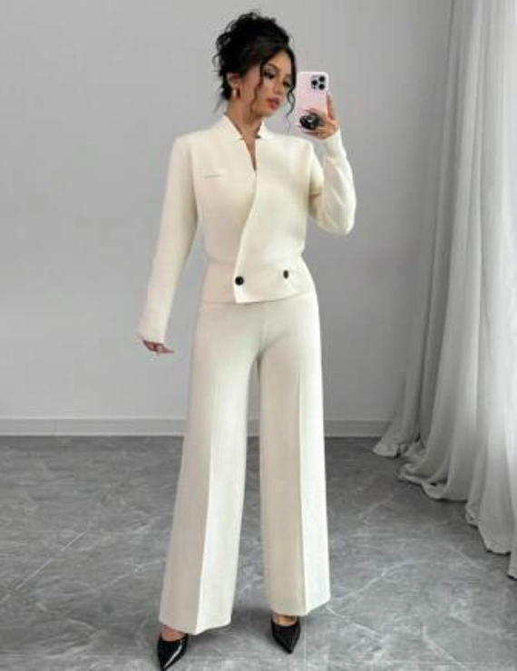 2pcs Suit Set, Long Sleeve Sweater Suit With Round Neck Top And Pants, Autumn